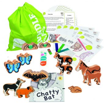 Chatty Bat Bumper Story Bundle with wooden animals